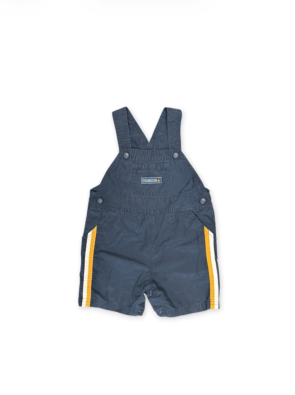 OshKosh Blue/Yellow Solid Woven Shortall Overalls 12M Sleeveless Snap Pockets